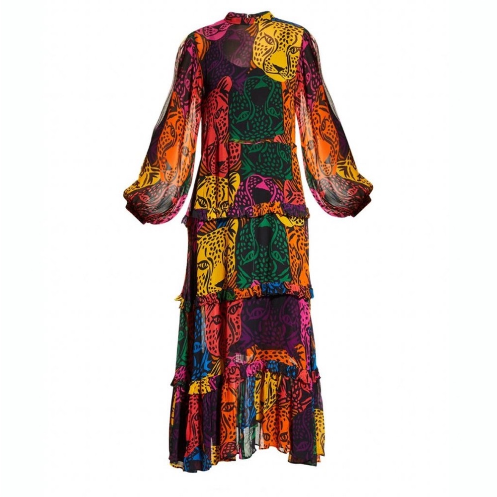 ๐ FARM Rio Rainbow Midnight Leopards Tiered Maxi dress - Picture 12 of 13